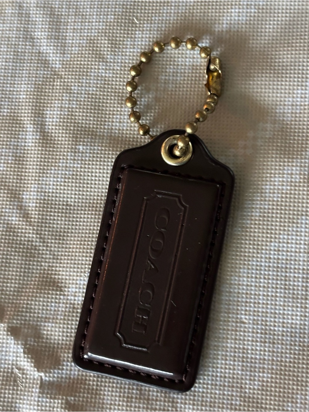 COACH Dark Brown patent Leather Key Tag with Gold-Tone Ball Chain